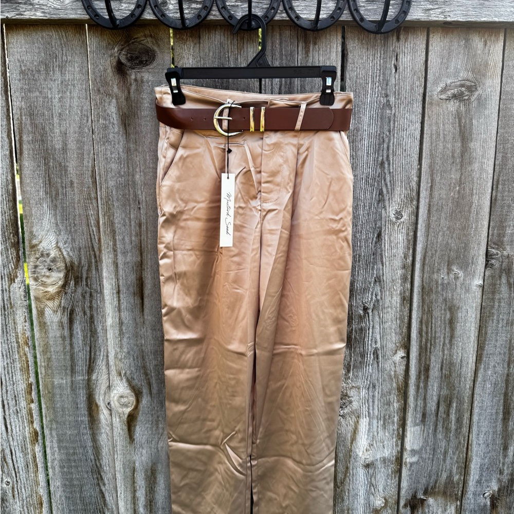 Mustard Seed Tan Cropped Pants with Brown Belt